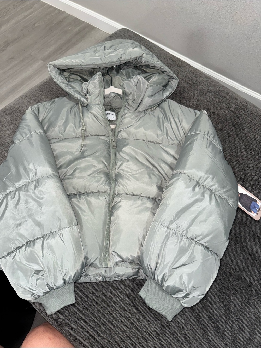 Ci Sono Shiny Sage Green Puffer Jacket